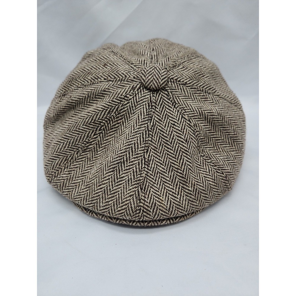 Vtg Jaxon Brown Cabbie Newsboy Hat Driving Herringbone Size Large Mens